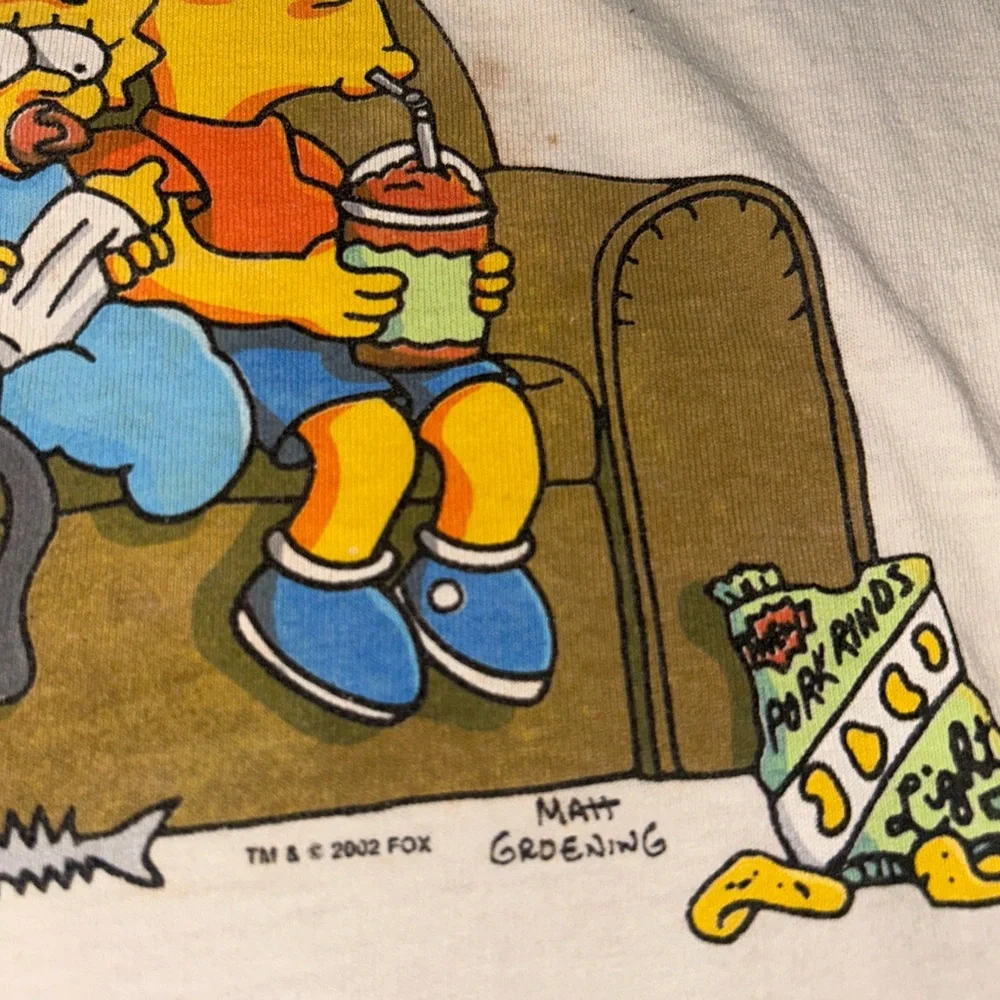 Rare 2002 Simpsons Distressed White T-Shirt with Cartoon Family Print - Picture 4 of 6
